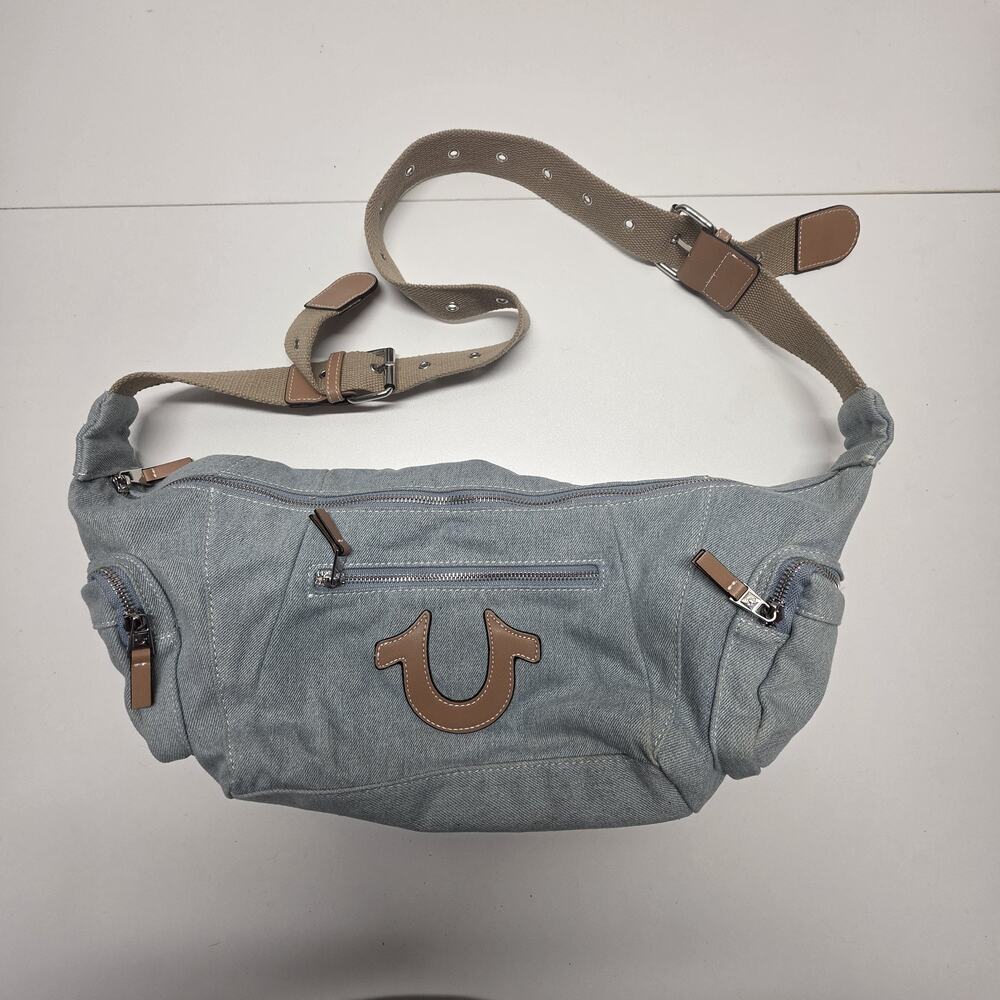 True Religion Horseshoe Motif Slouchy Hobo Bag Denim Purse Logo Y2K Streetwear
